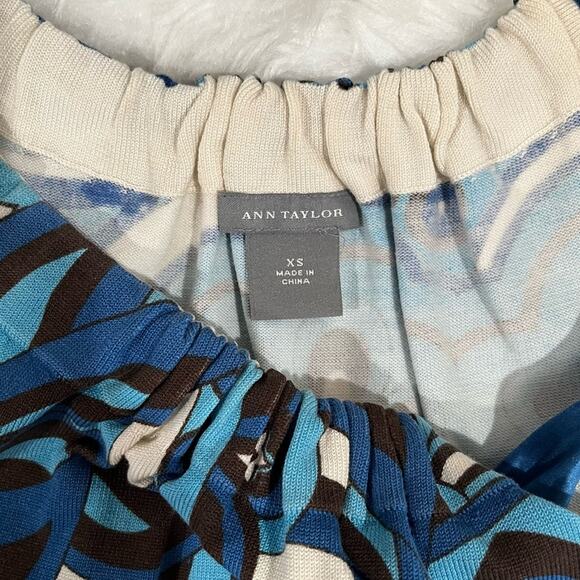 NEW Ann Taylor Silk Multicolor Geometric Floral Bow Tie Career Layering Top XS - Picture 13 of 16